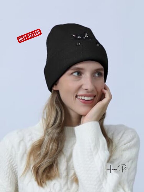 Cute Cat Beanie Knit Skull Cap Animal Lover Gift Winter Hat main image 5